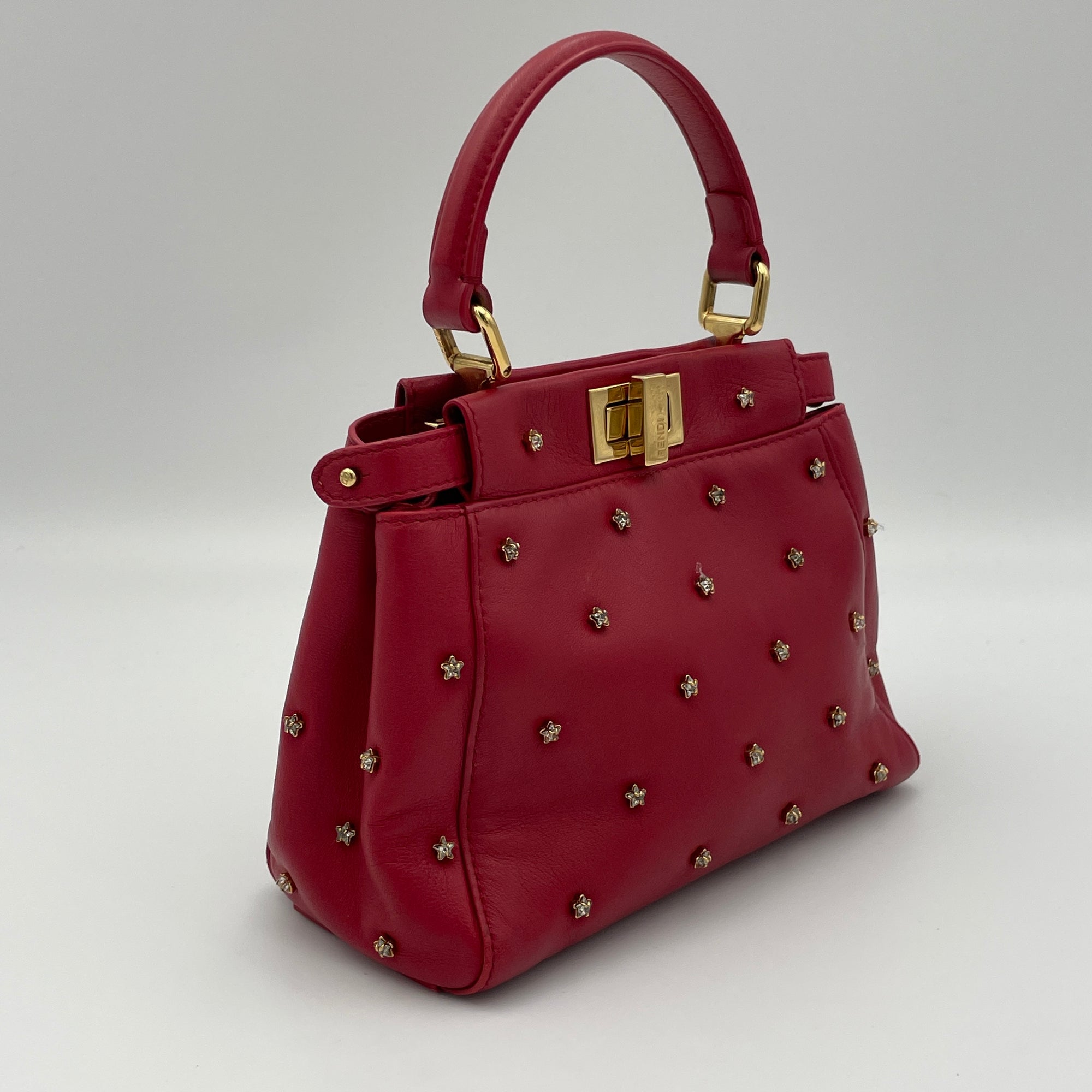 Peekaboo Red Top Handle Bag in Calfskin, Gold hardware