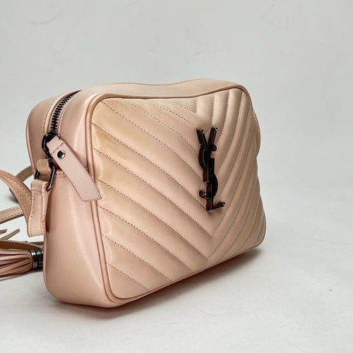 Lou Camera Pink Crossbody Bag in Calfskin, Silver hardware