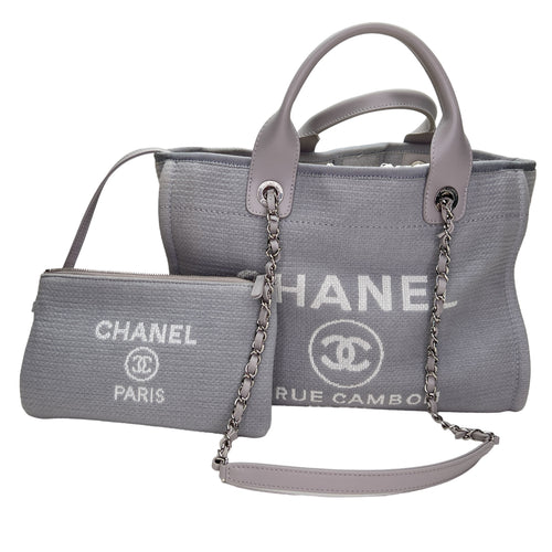 Deauville Medium Grey Tote Bag in Canvas, Silver hardware