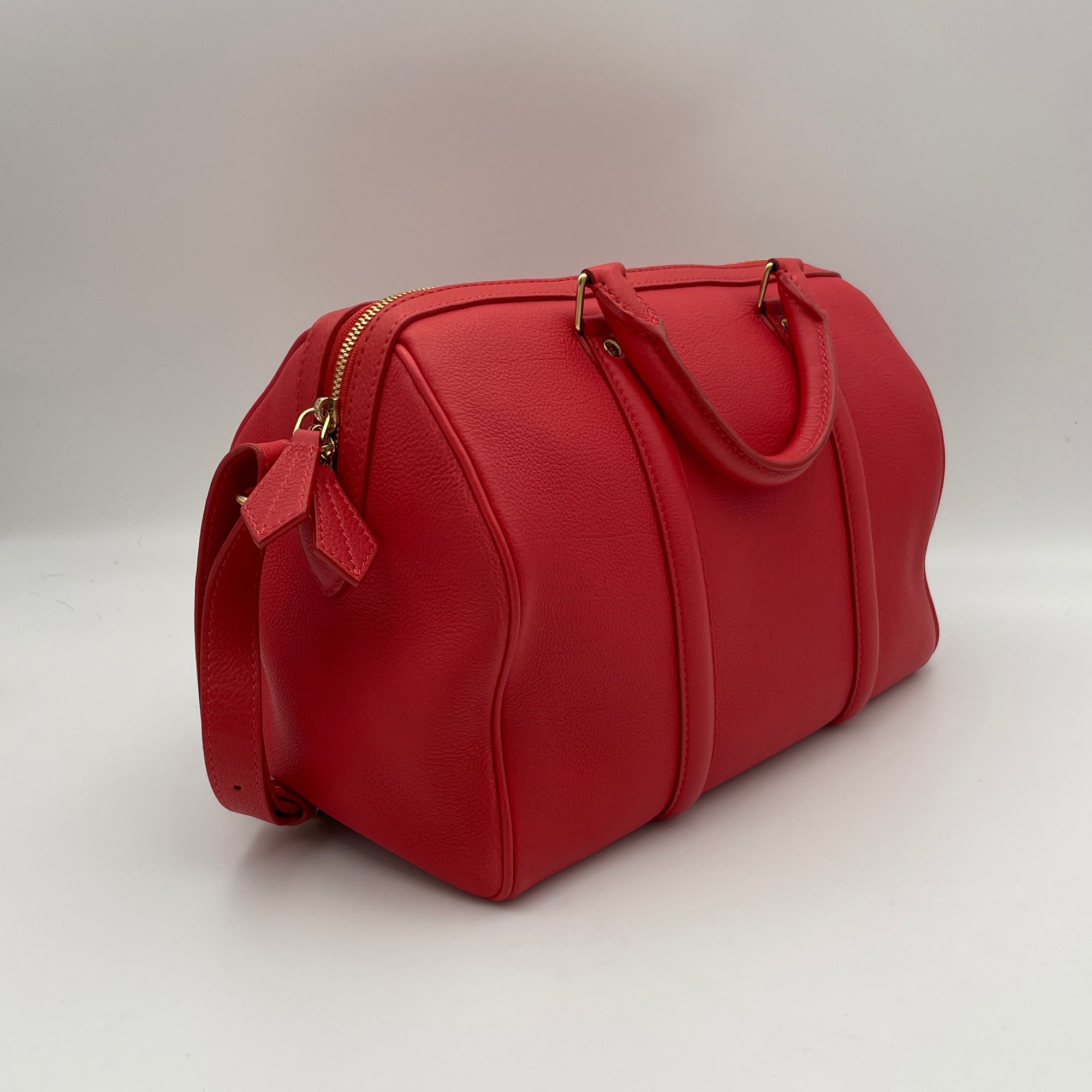 Sofia Copola Boston Red Duffle Bag in Calfskin, Gold hardware