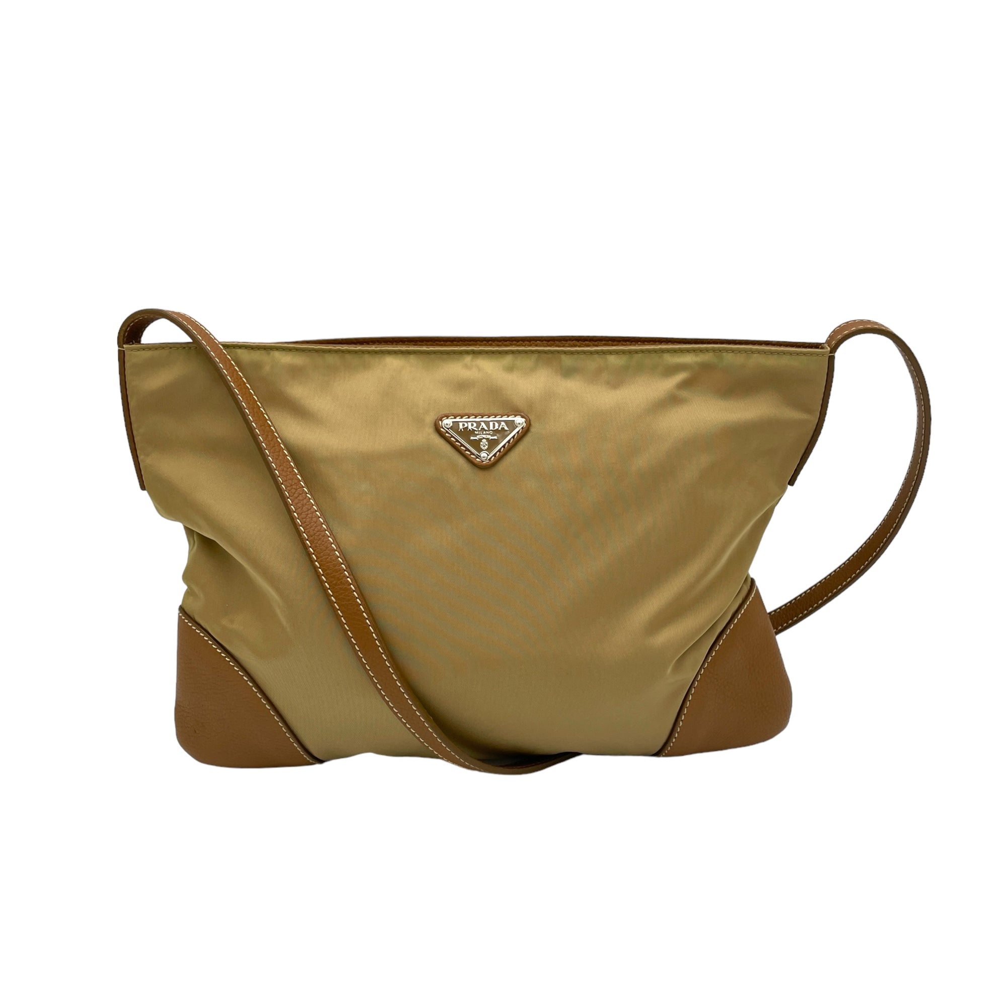 Logo Brown Crossbody Bag in Nylon, Silver hardware