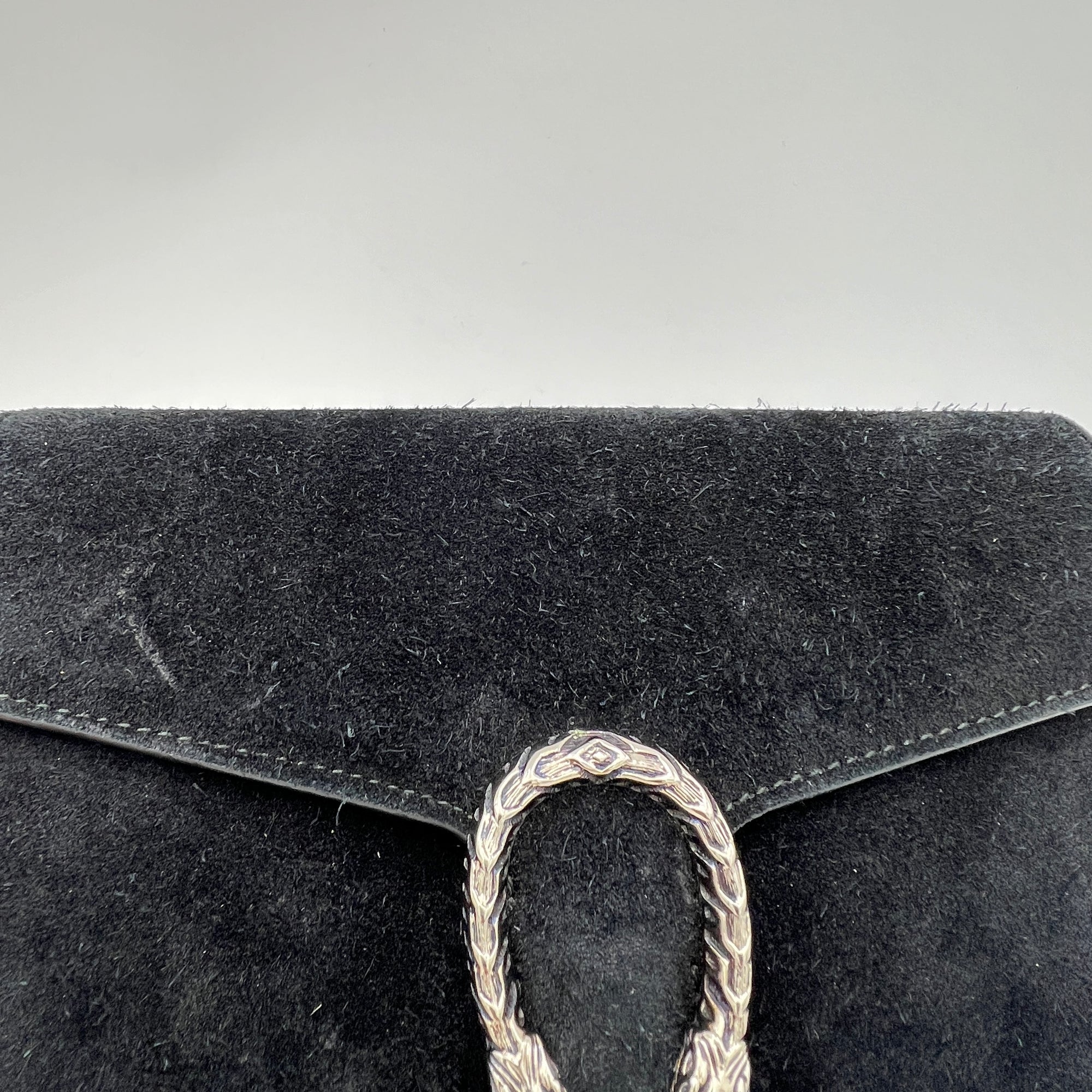 Dionysus Black Wallet on Chain in Suede Leather, Ruthenium hardware