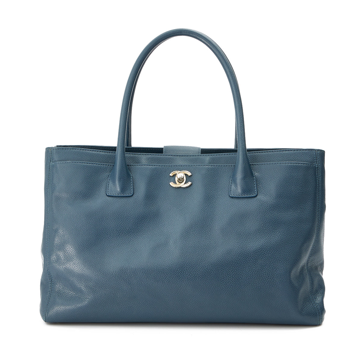 Cerf Navy Tote Bag in Calfskin, Silver hardware