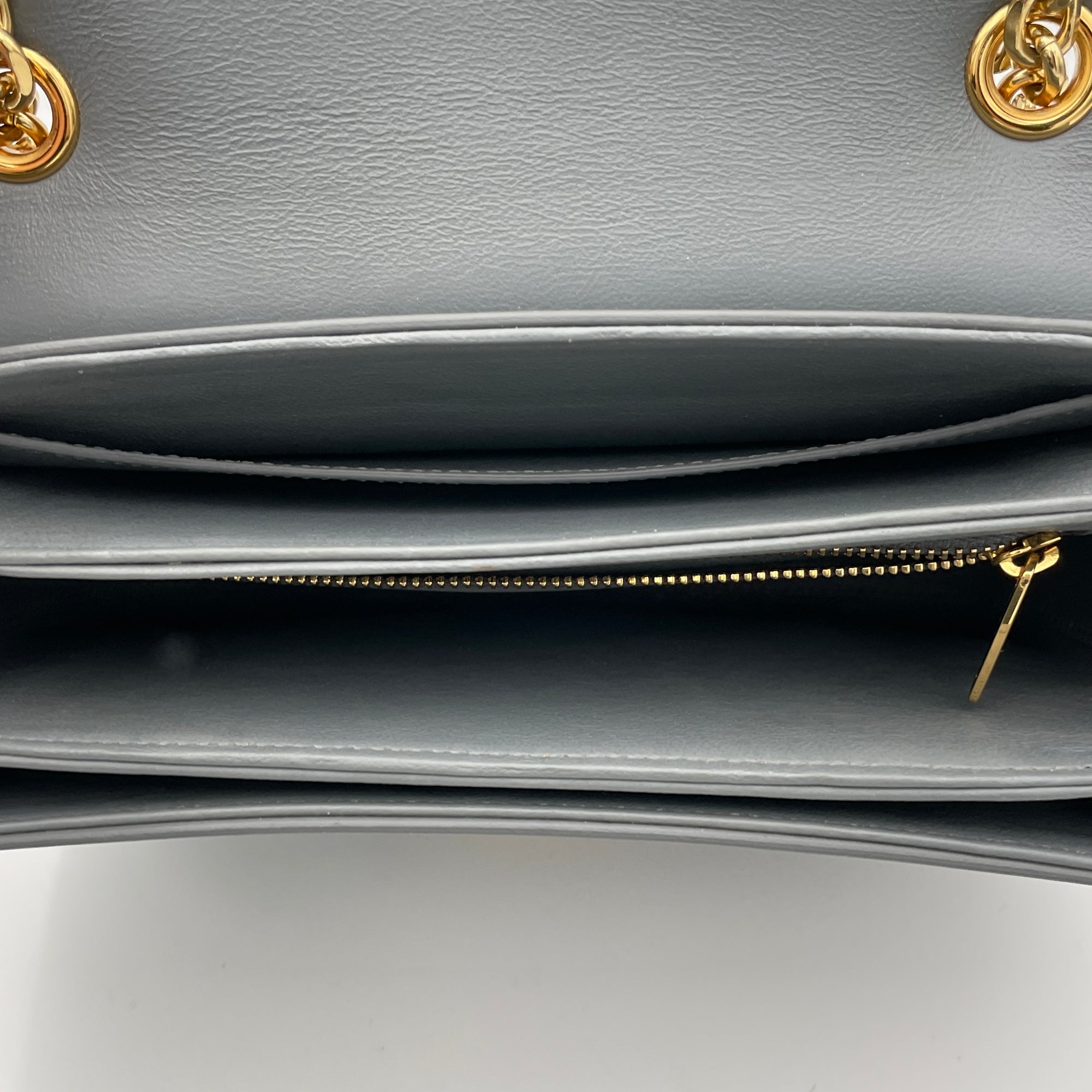 C Charm Grey Shoulder Bag in Calfskin, Gold hardware