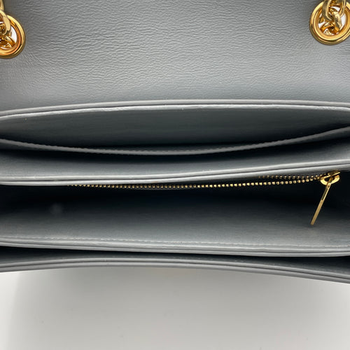 C Charm Grey Shoulder Bag in Calfskin, Gold hardware