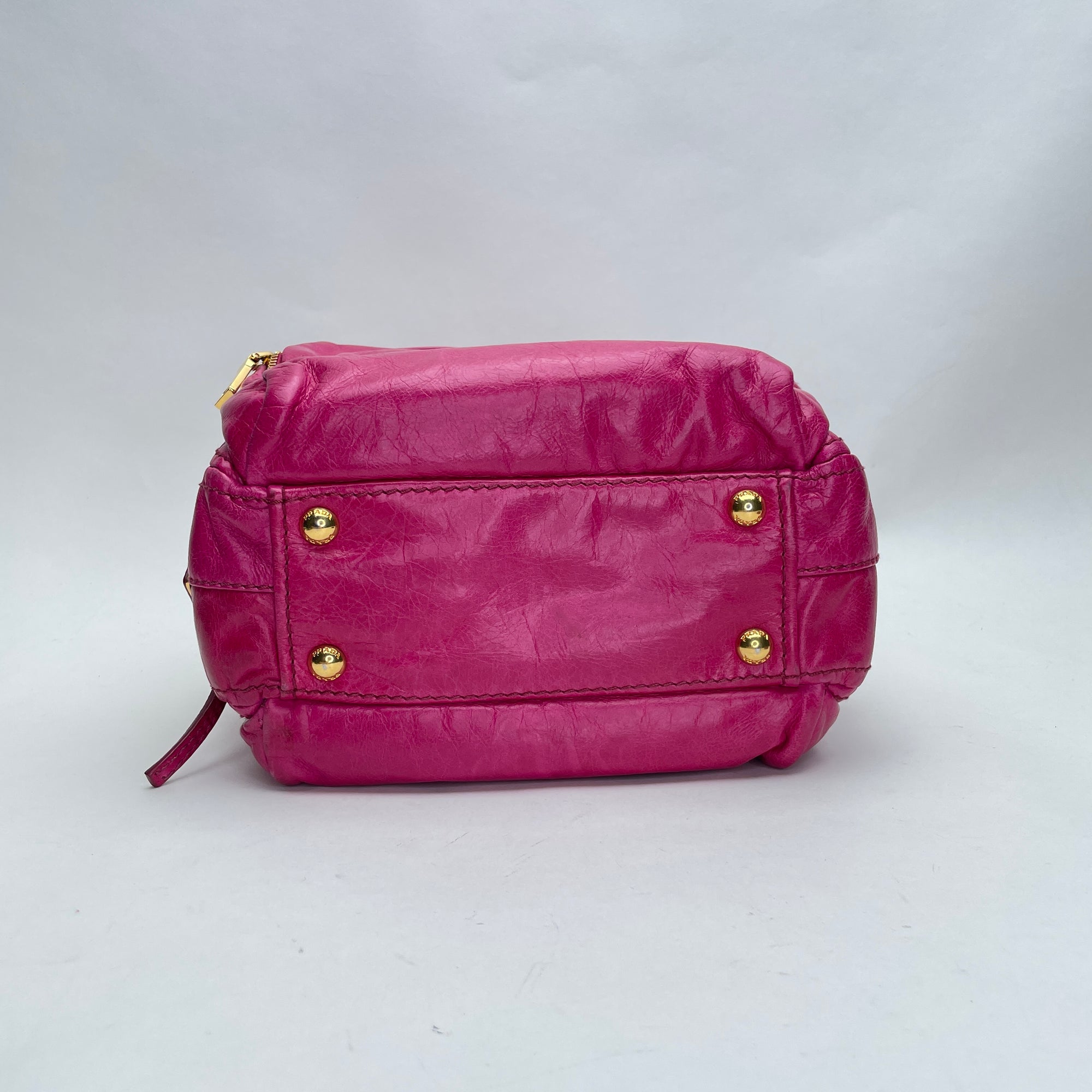 Vitello Shine Pink Top Handle Bag in Calfskin, Gold hardware