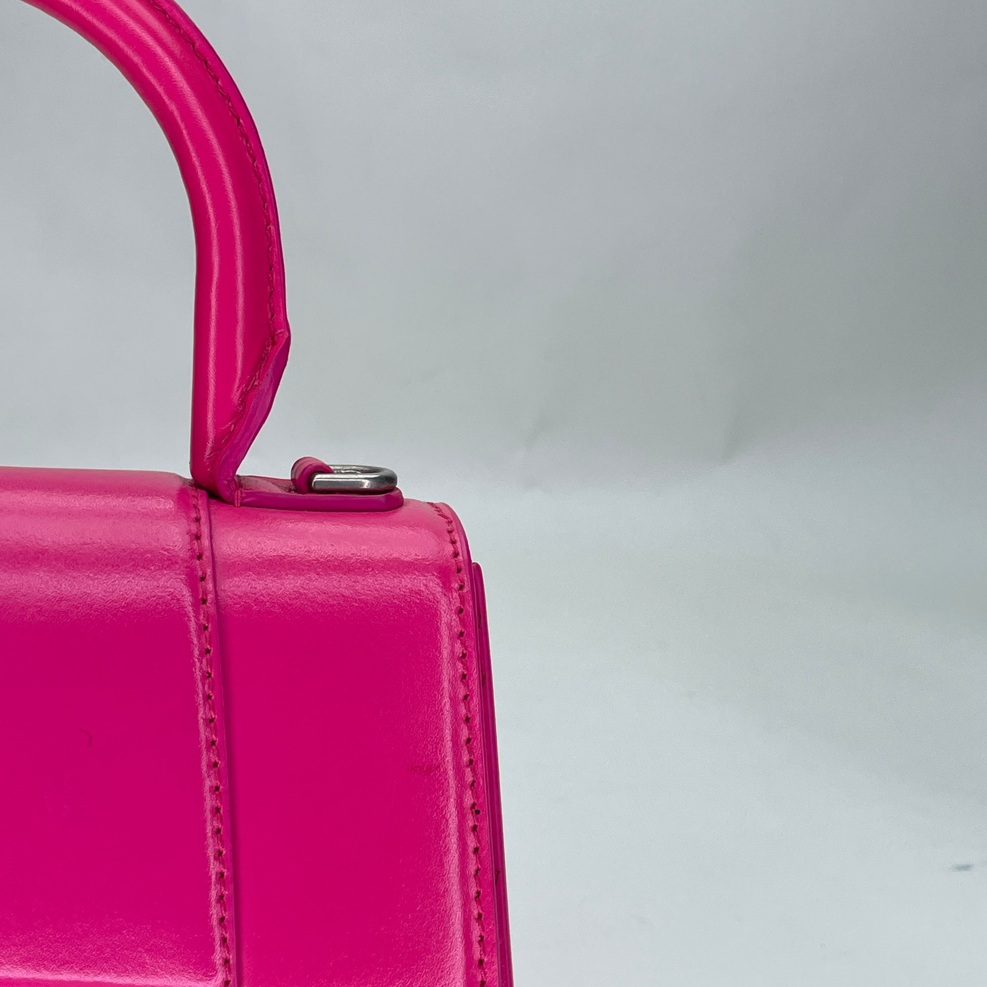 Hourglass XS Pink Top Handle Bag in Calfskin, Silver hardware