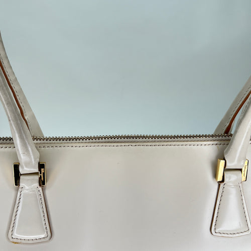 Zip Around Cream Top Handle Bag in Calfskin, Gold hardware