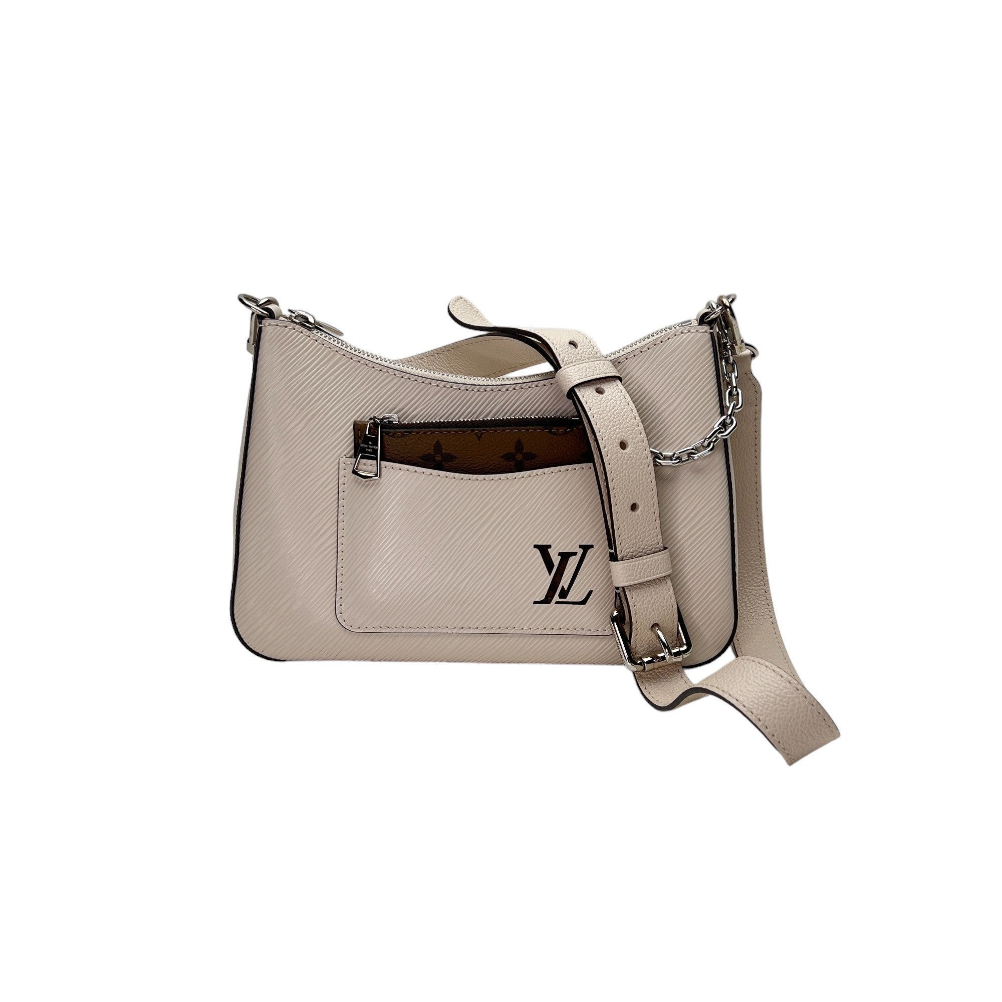 Marelle Shoulder Bag White Shoulder Bag in Epi Leather, Silver hardware