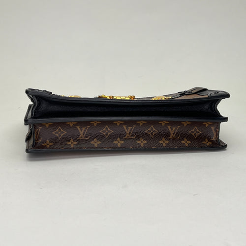 Soft Trunk Brown Clutch in Monogram Coated Canvas, Gold hardware