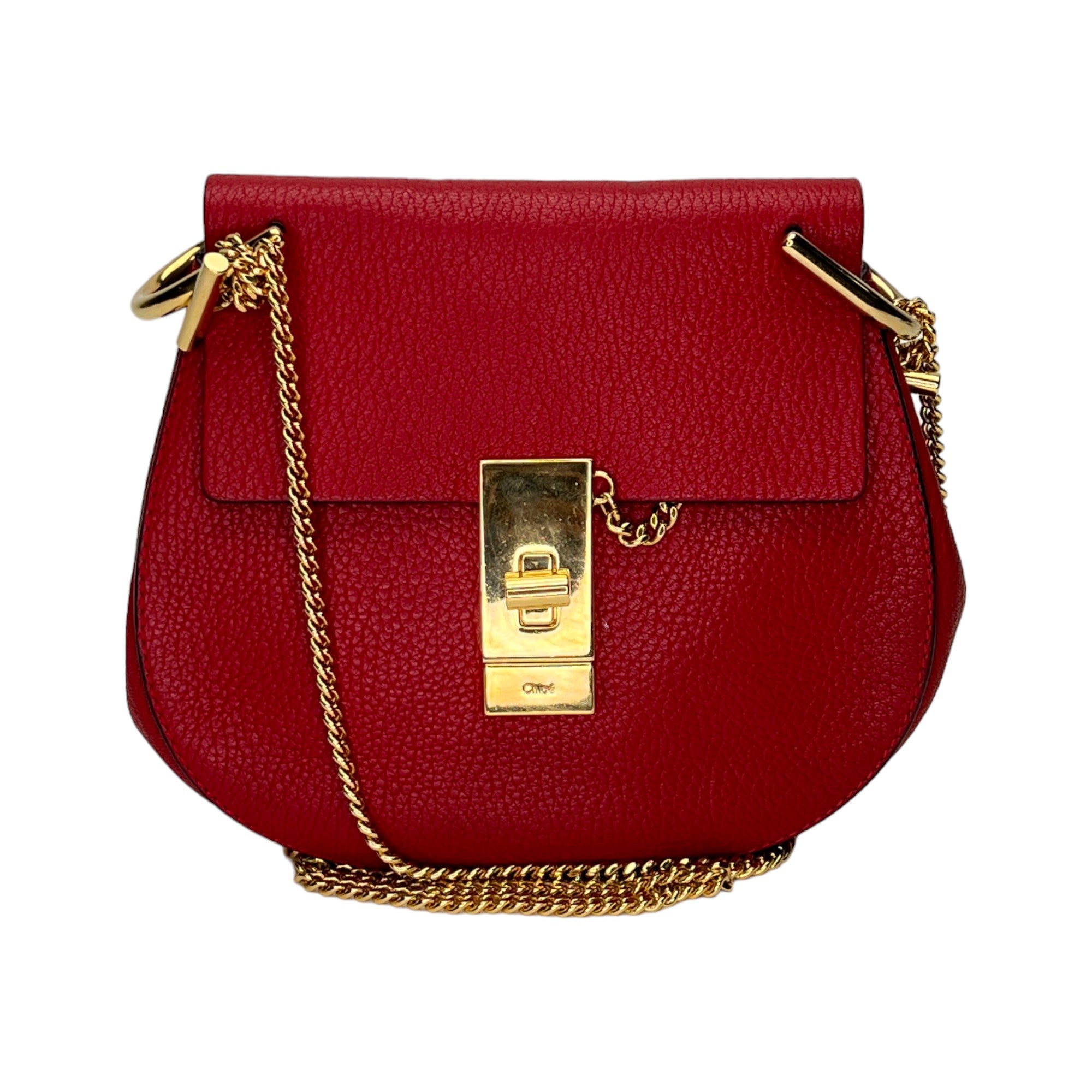 Drew Red Crossbody Bag in Calfskin, Gold hardware