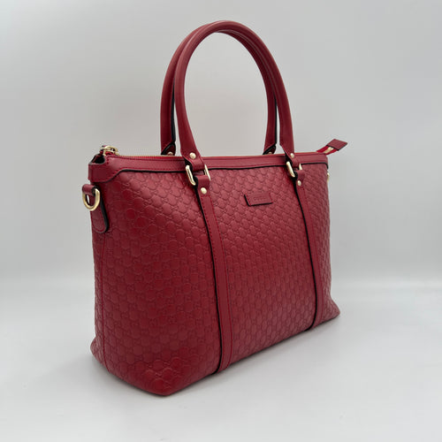 Guccissima Red Top Handle Bag in Calfskin, Gold hardware