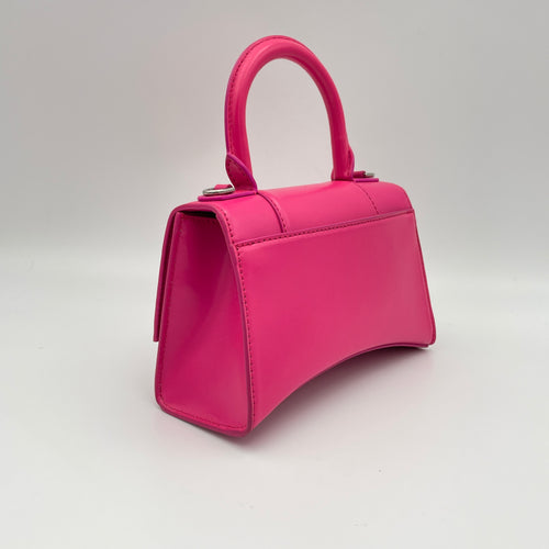 Hourglass XS Pink Top Handle Bag in Calfskin, Silver hardware