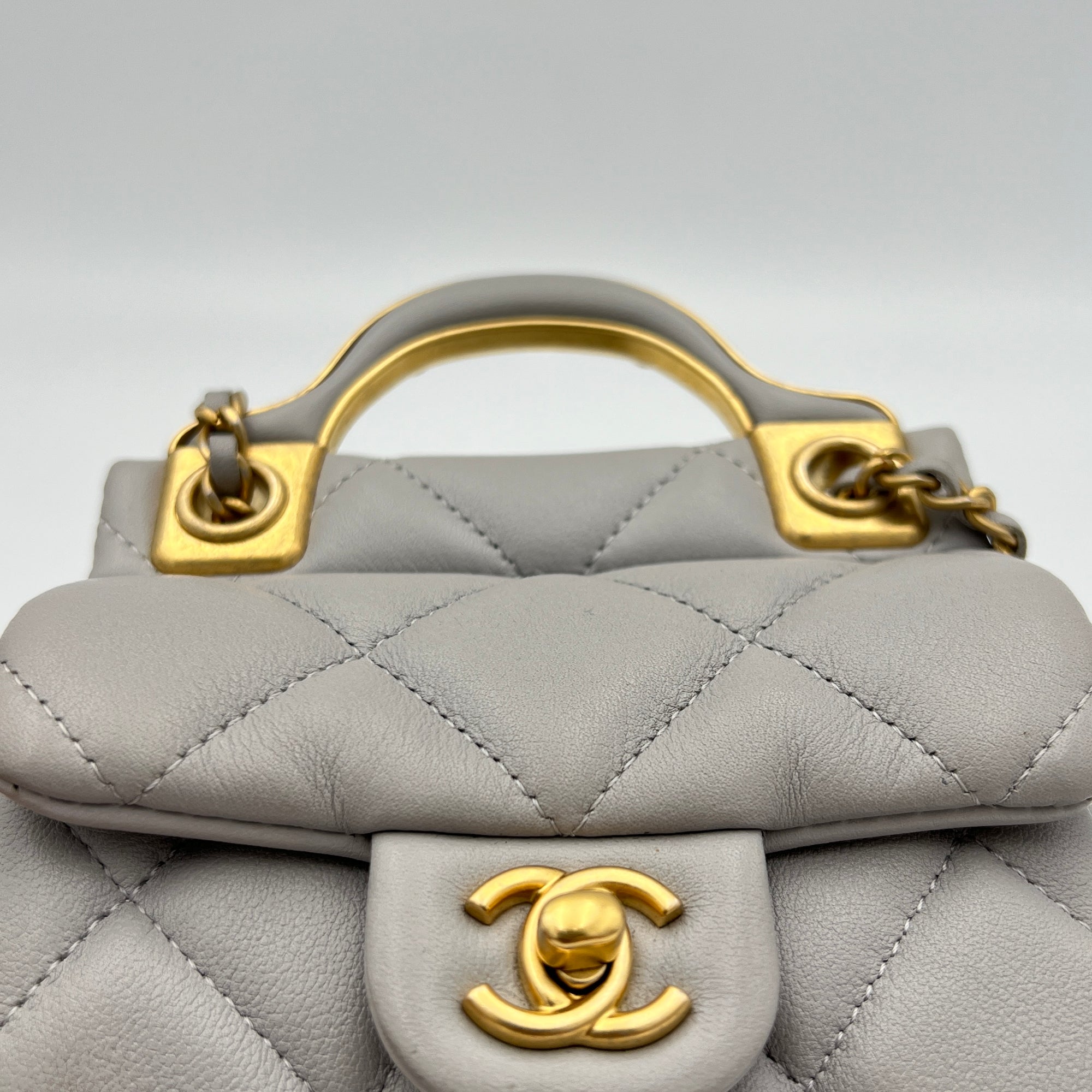 Lady Handle Grey Top Handle Bag in Lambskin, Gold hardware