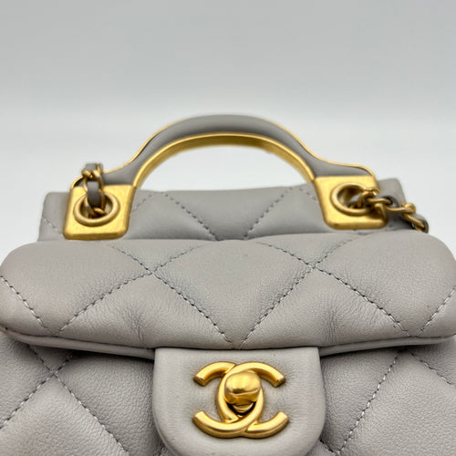 Lady Handle Grey Top Handle Bag in Lambskin, Gold hardware