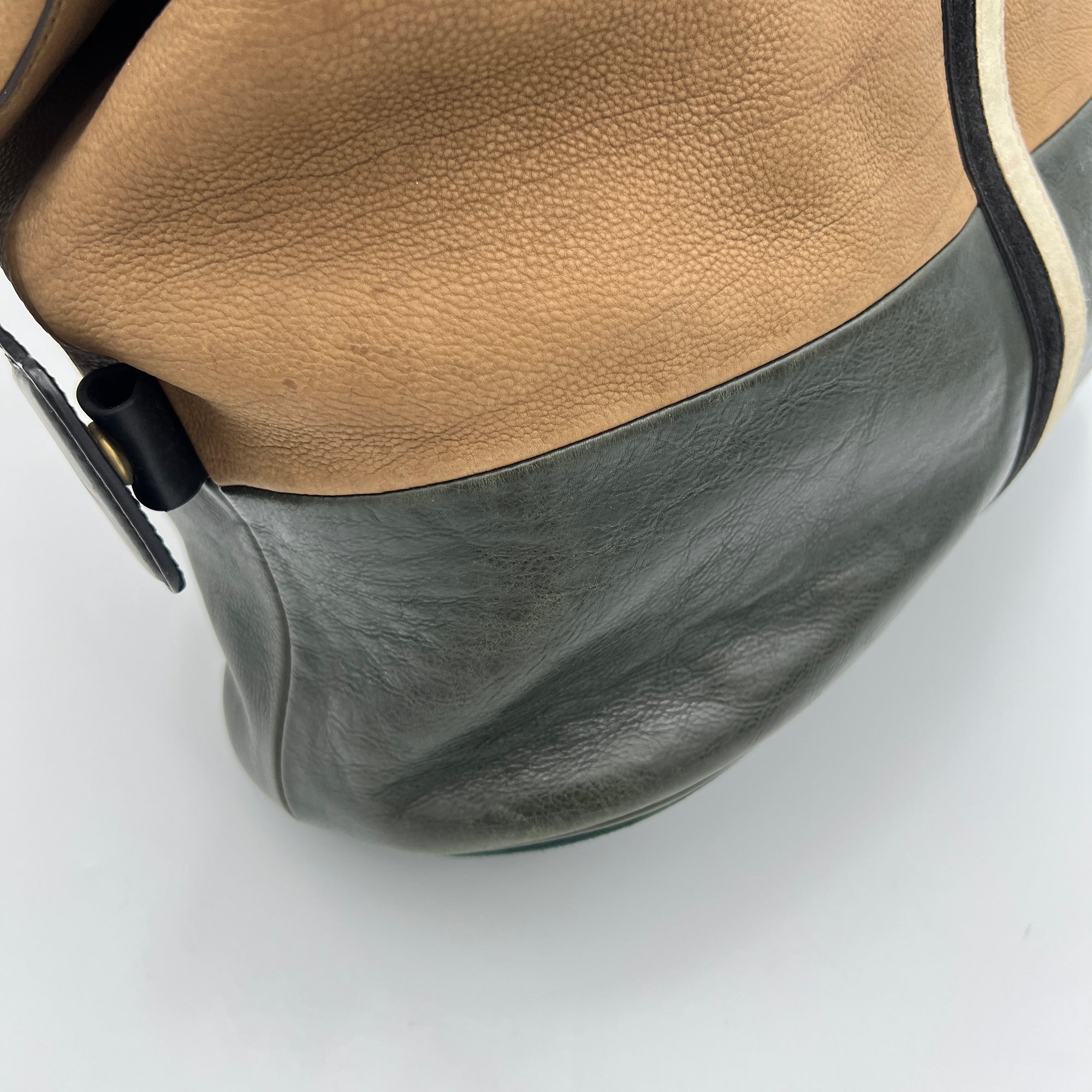 Racer Stripe Boston Brown Top Handle Bag in Calfskin, Gold hardware