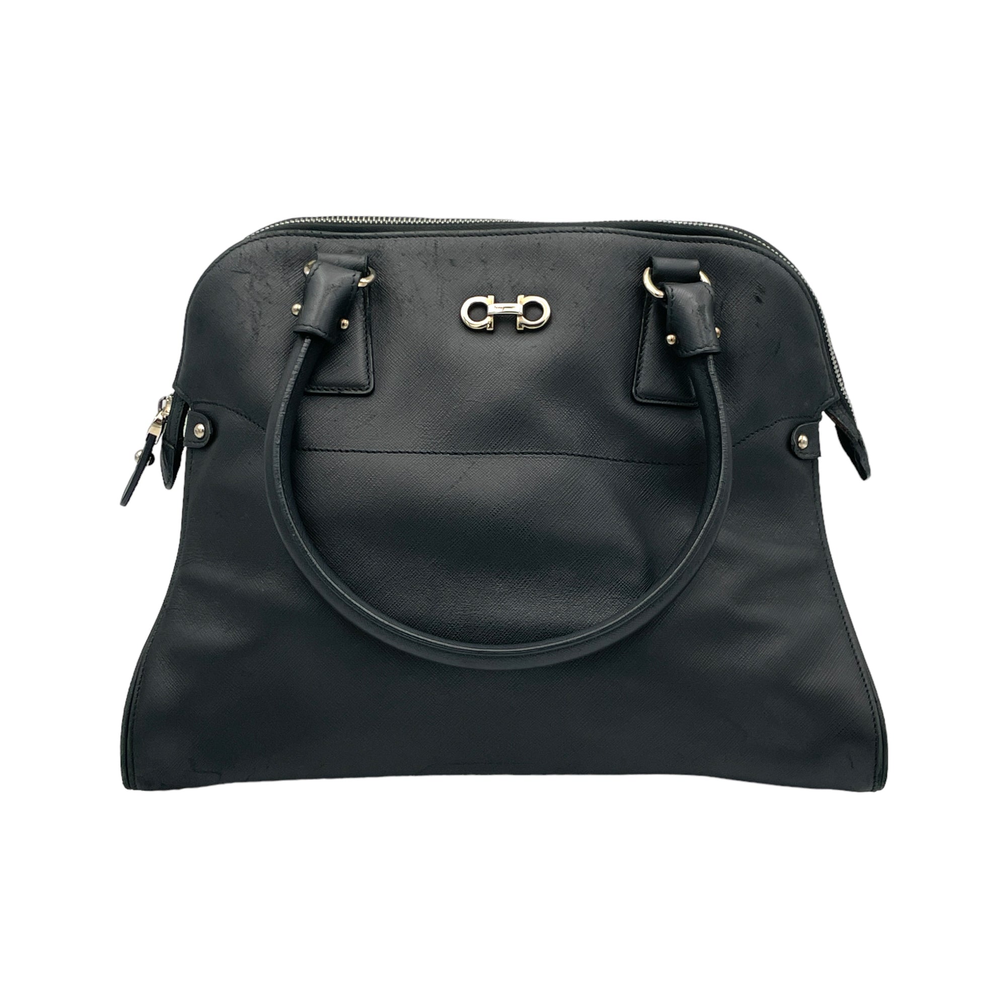 Darina Black Top Handle Bag in Calfskin, Silver hardware