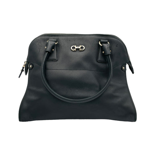 Darina Black Top Handle Bag in Calfskin, Silver hardware