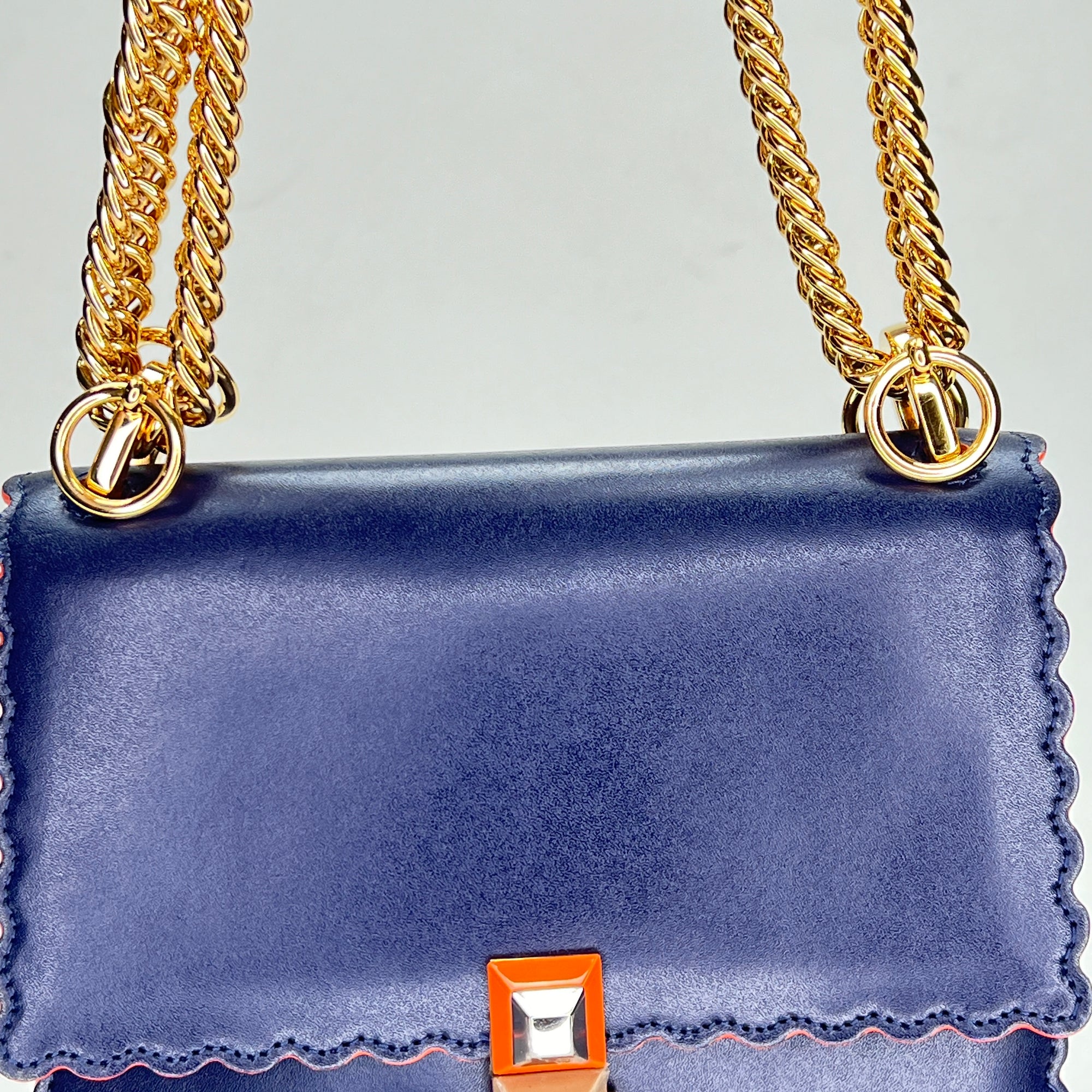 Kan I Small Navy Shoulder Bag in Calfskin, Gold hardware