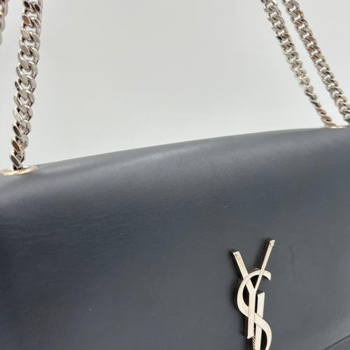 Kate Tassel Medium Navy Crossbody Bag in Calfskin, Silver hardware