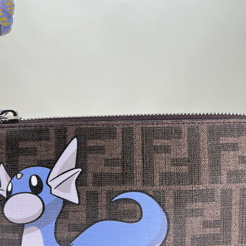 Pokemon Pochette Brown Shoulder Bag in Coated Canvas, Silver hardware