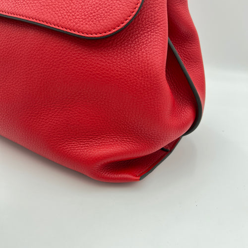 Bamboo Daily Medium Red Top Handle Bag in Calfskin, Silver hardware