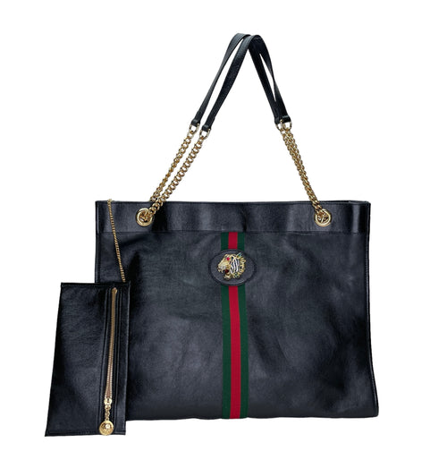 Rajah Black Tote Bag in Calfskin, Gold hardware