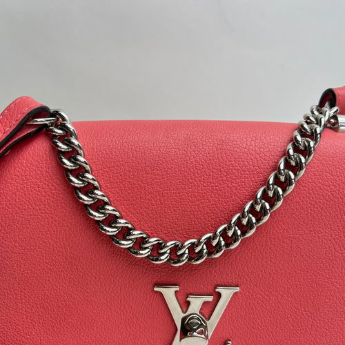 Lockme II Pink Shoulder Bag in Calfskin, Silver hardware