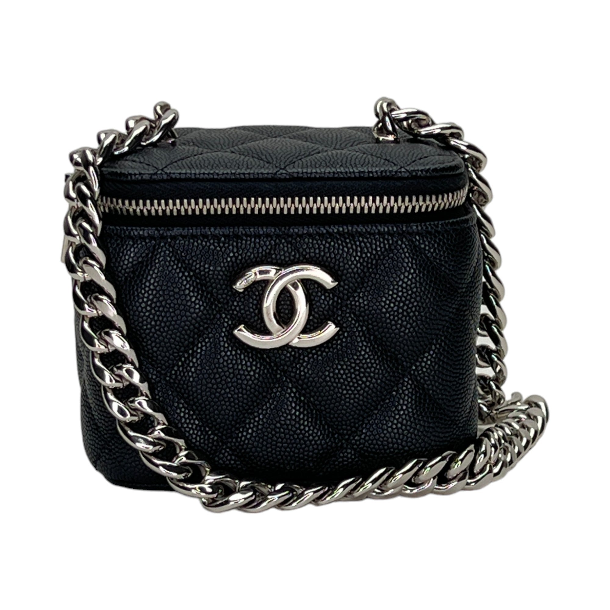 Classic Vanity Mini Black Vanity Bag in Caviar Leather, Silver hardware