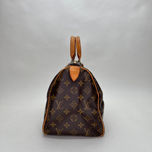 Speedy 30 Brown Top Handle Bag in Monogram Coated Canvas, Gold hardware