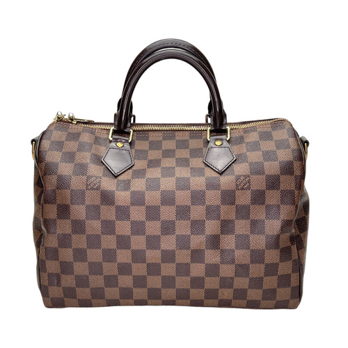 Speedy Bandouliere 30 Damier Ebene Top Handle Bag in Coated Canvas, Gold hardware