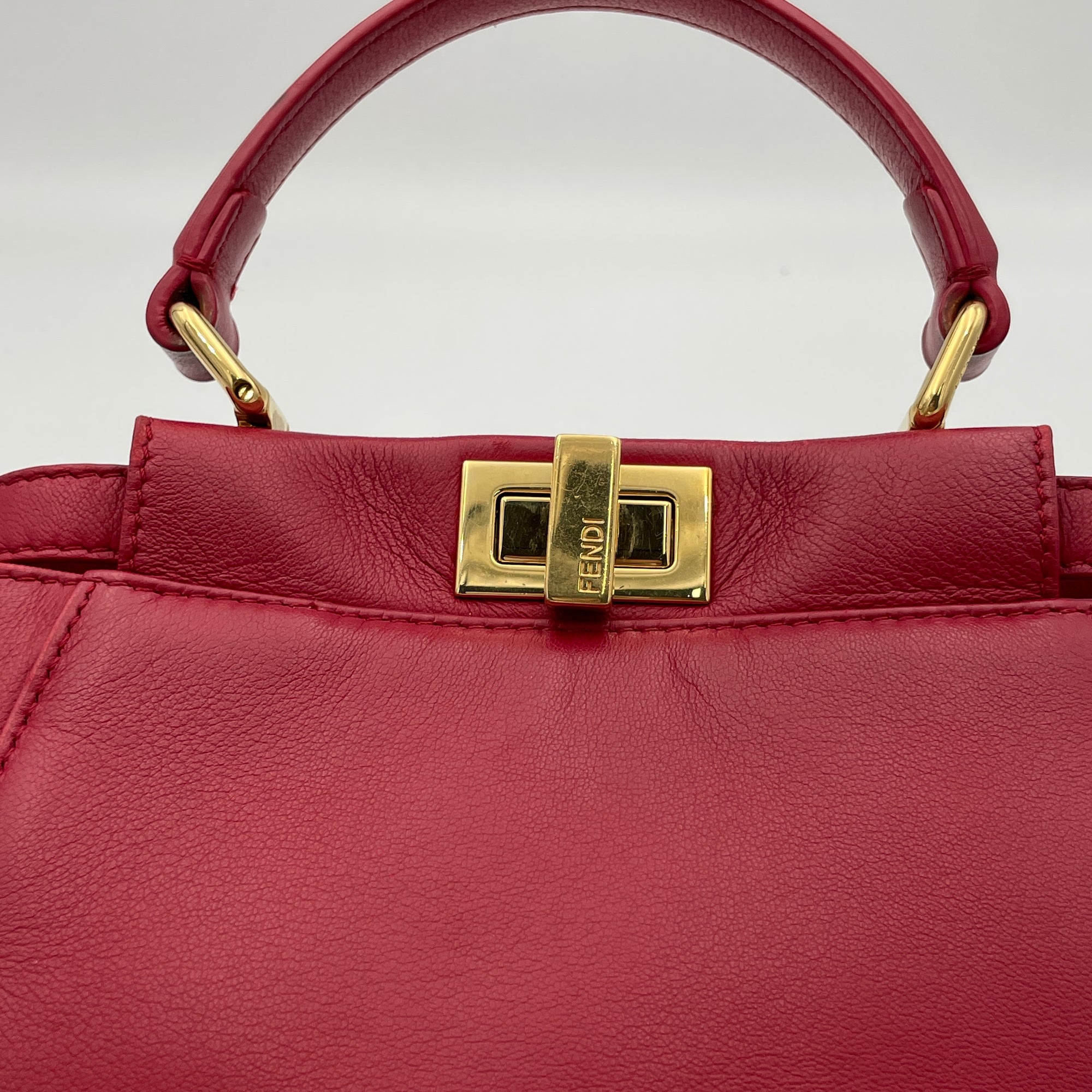 Peekaboo Red Top Handle Bag in Calfskin, Gold hardware