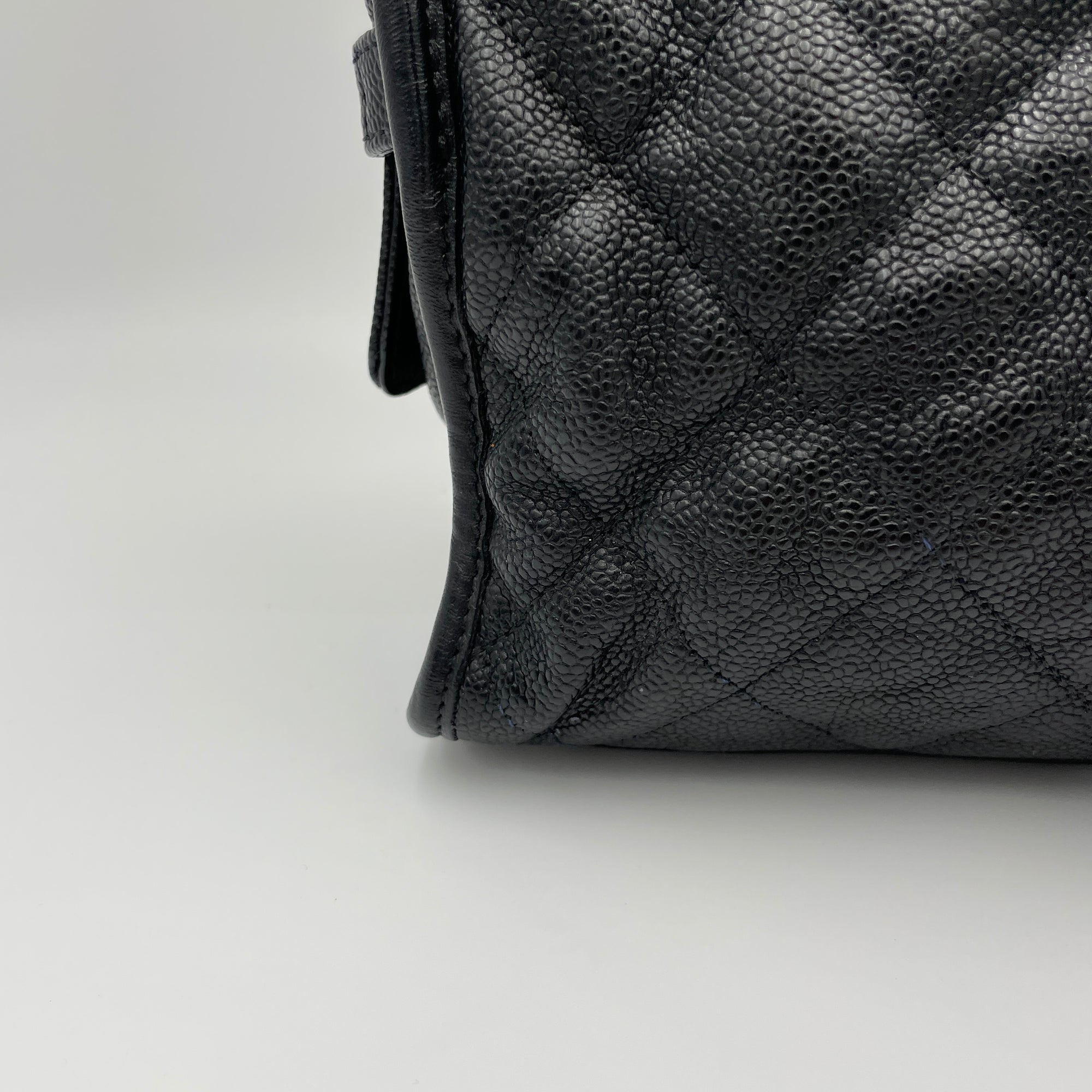 Quilted Riviera Black Tote Bag in Caviar Leather, Silver hardware