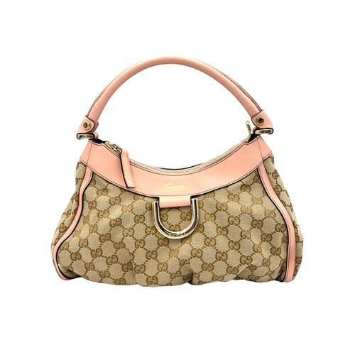 Abbey D Ring GG Monogram Brown Top Handle Bag in Canvas, Light Gold hardware