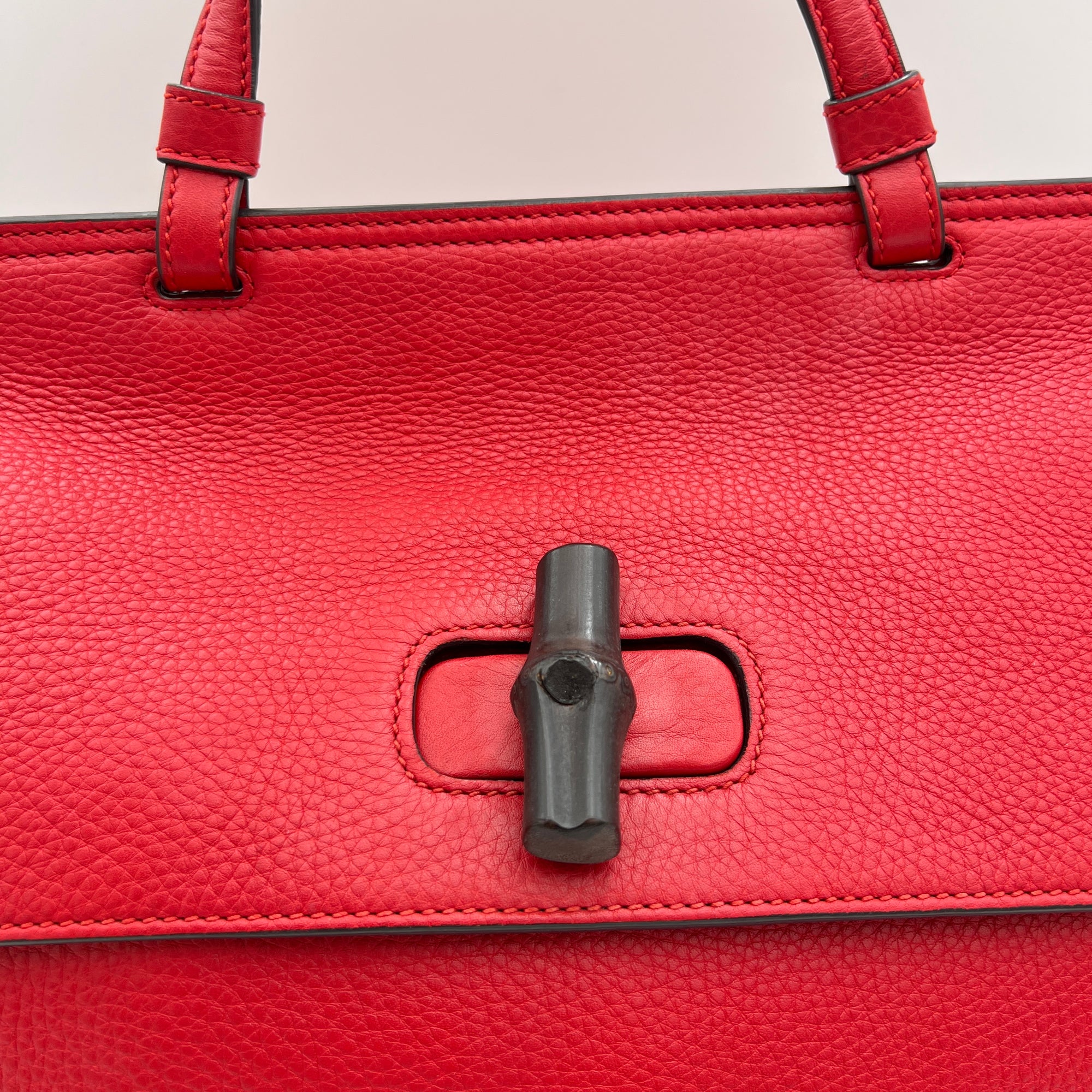 Bamboo Daily Medium Red Top Handle Bag in Calfskin, Silver hardware