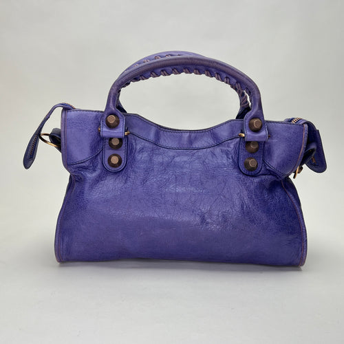 Medium City Medium Purple Shoulder Bag in Lambskin, Gold hardware