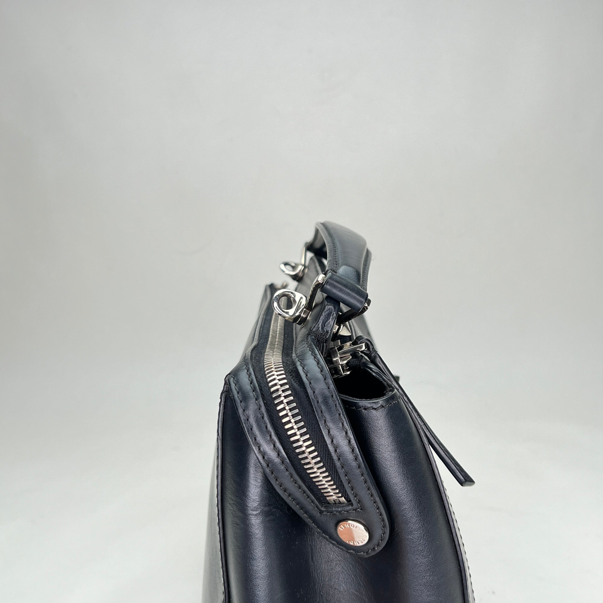 Dotcom Black Top Handle Bag in Calfskin, Silver hardware