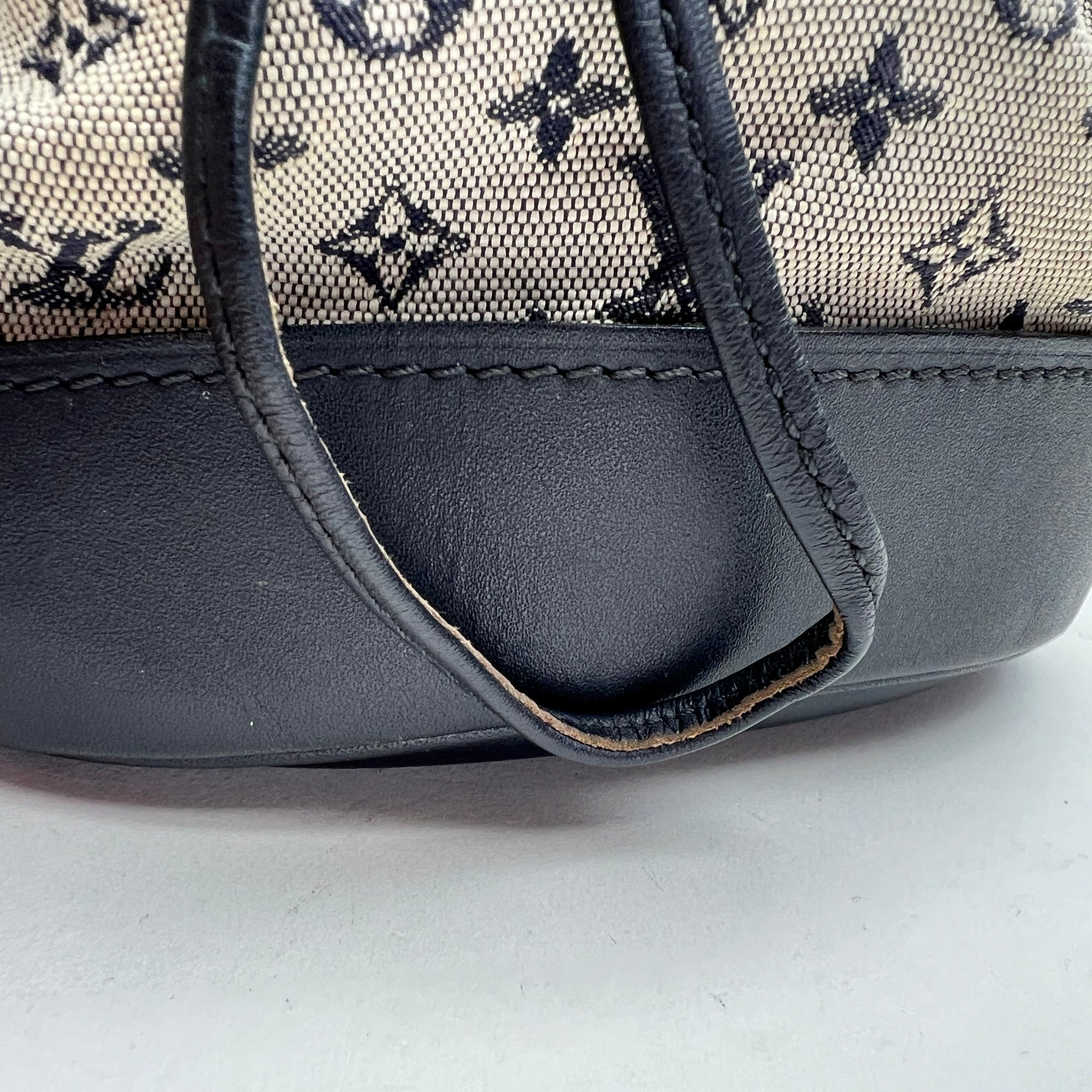 Lin Noelie Monogram Mini Navy Bucket Bag in Canvas, Gold hardware