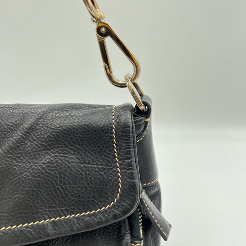 Buckle Flap Black Shoulder Bag in Calfskin, Silver hardware