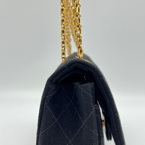 Timeless Classic Flap Small Black Shoulder Bag in Jersey, Gold hardware