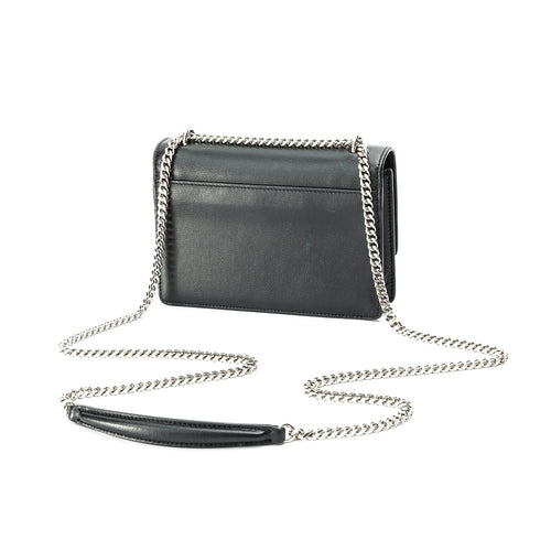 Sunset Black Wallet on Chain in Calfskin, Silver hardware