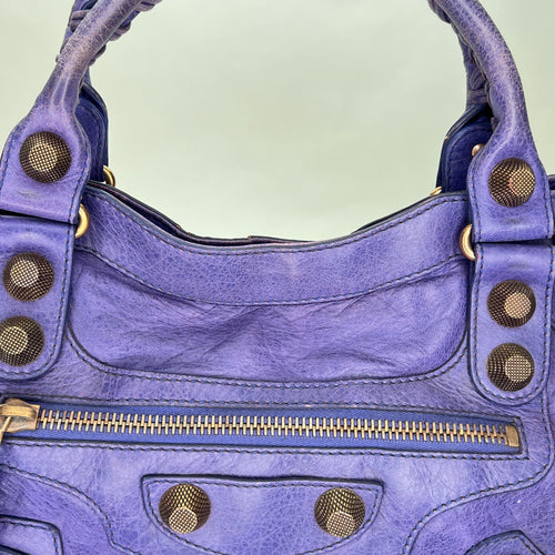 Medium City Medium Purple Shoulder Bag in Lambskin, Gold hardware