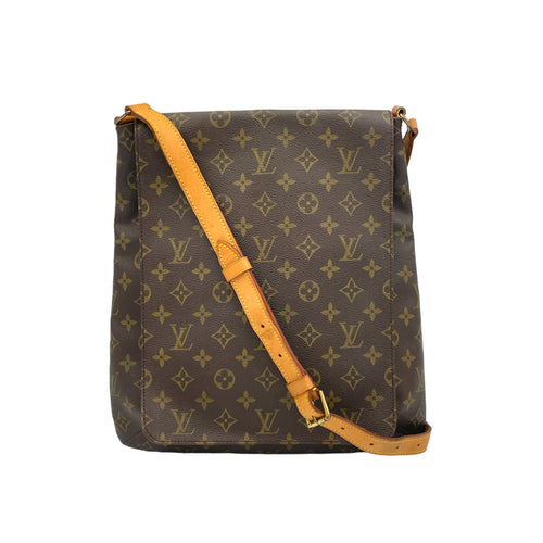 Musette Salsa GM Brown Messenger Bag in Monogram Coated Canvas, Gold hardware