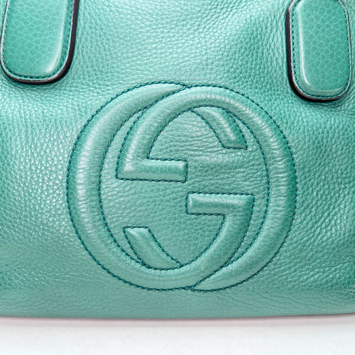 Soho Green Top Handle Bag in Calfskin, Gold hardware