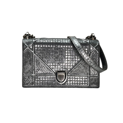 Diorama Medium Silver Shoulder Bag in Calfskin, Silver hardware