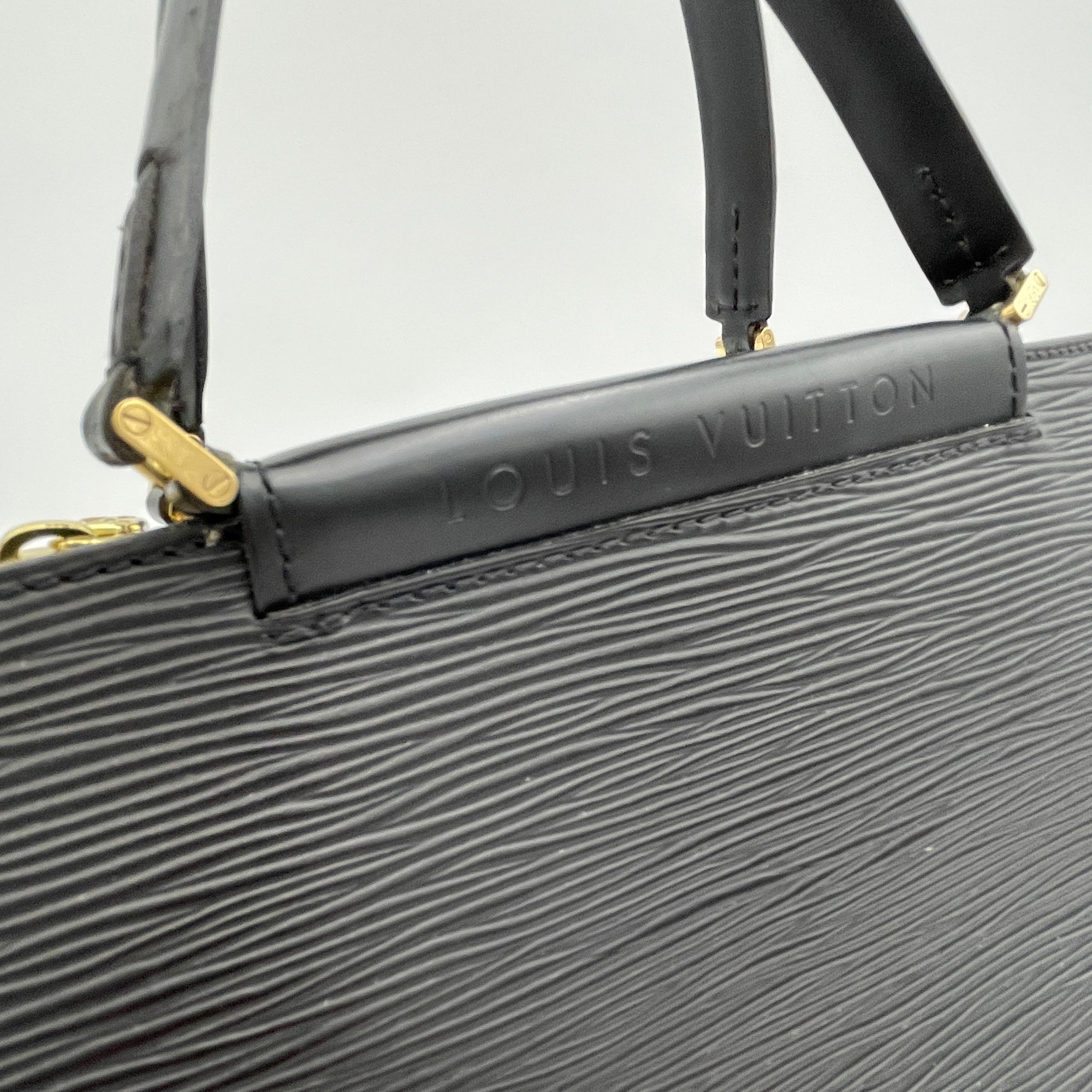 Figari PM Black Top Handle Bag in Epi Leather, Gold hardware