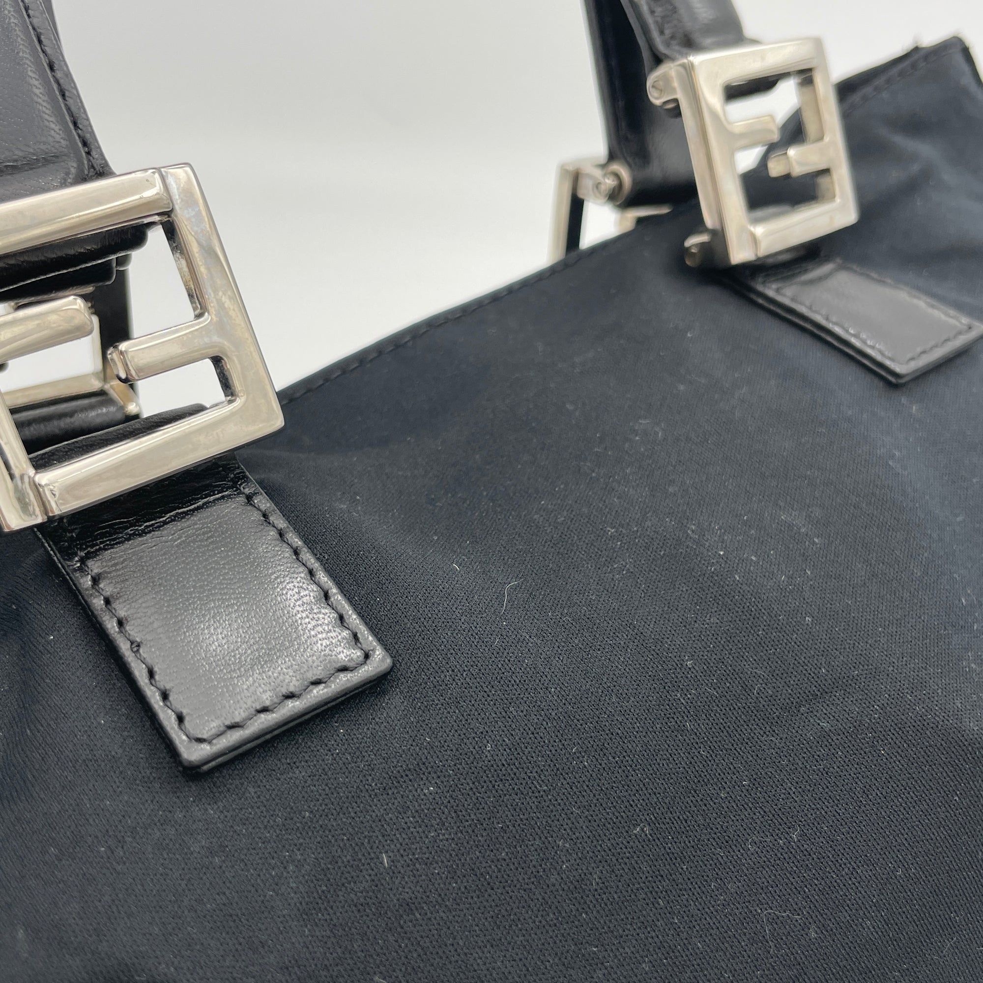 Twin Black Top Handle Bag in Nylon, Silver hardware