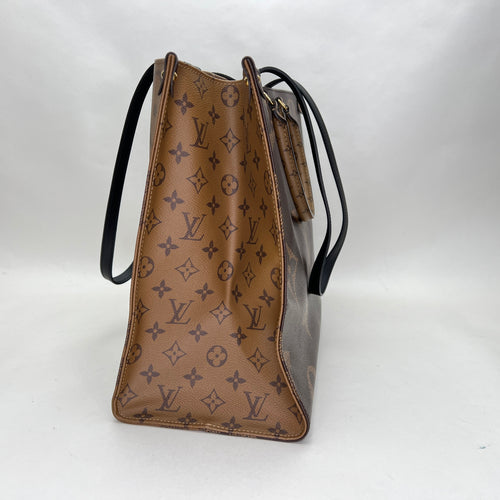 Monogram OnTheGo GM Brown Tote Bag in Coated Canvas, Gold hardware