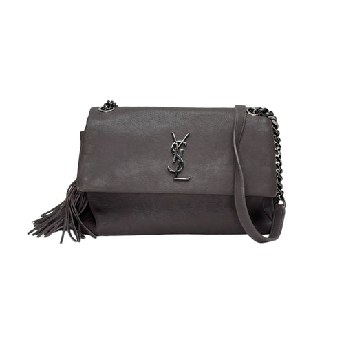 West Hollywood Medium Grey Shoulder Bag in Calfskin, Ruthenium hardware