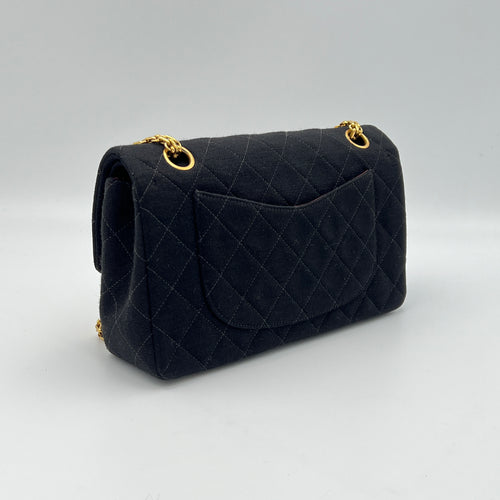 Timeless Classic Flap Small Black Shoulder Bag in Jersey, Gold hardware